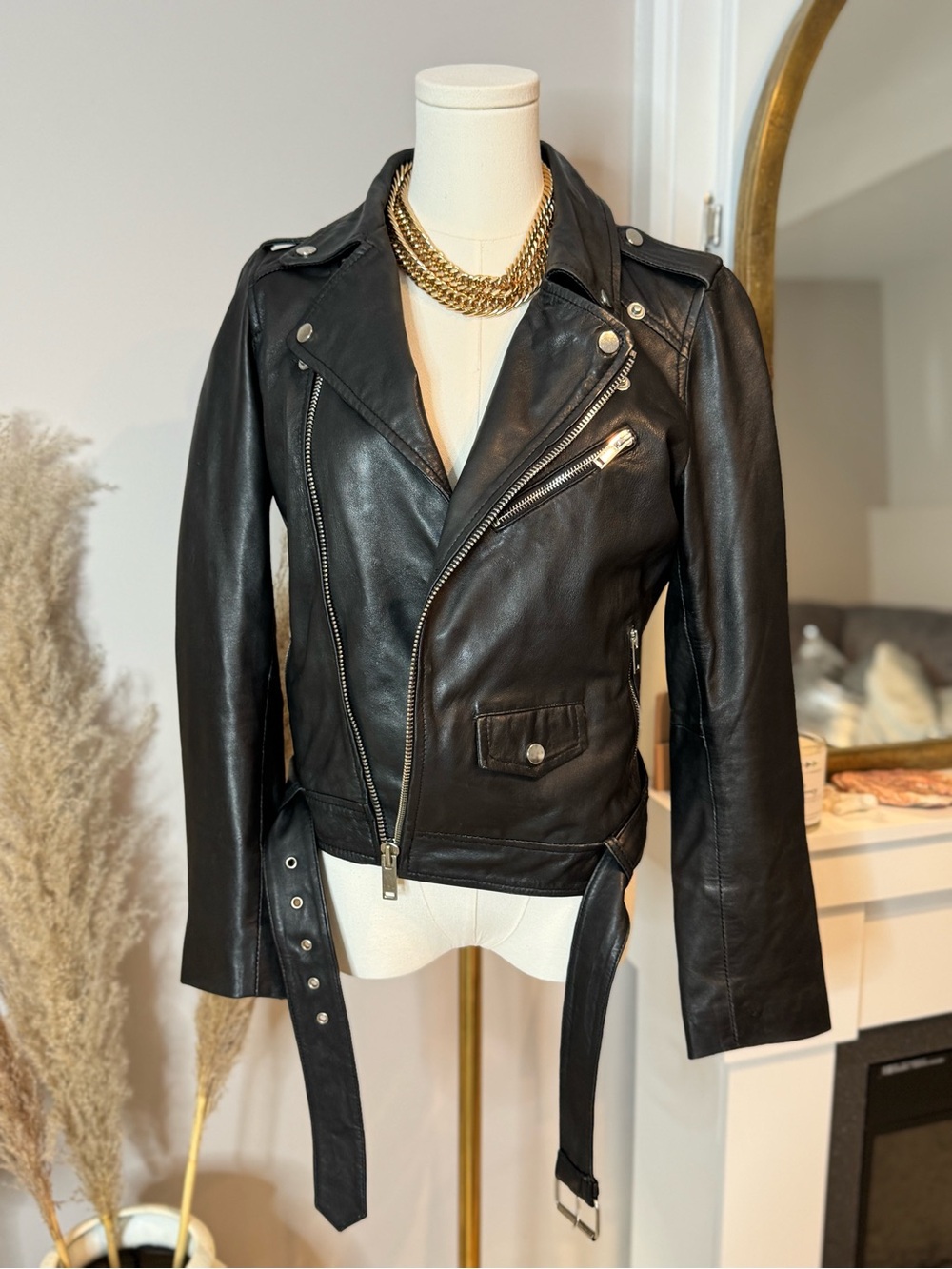 Women's Black Leather Moto Jacket
